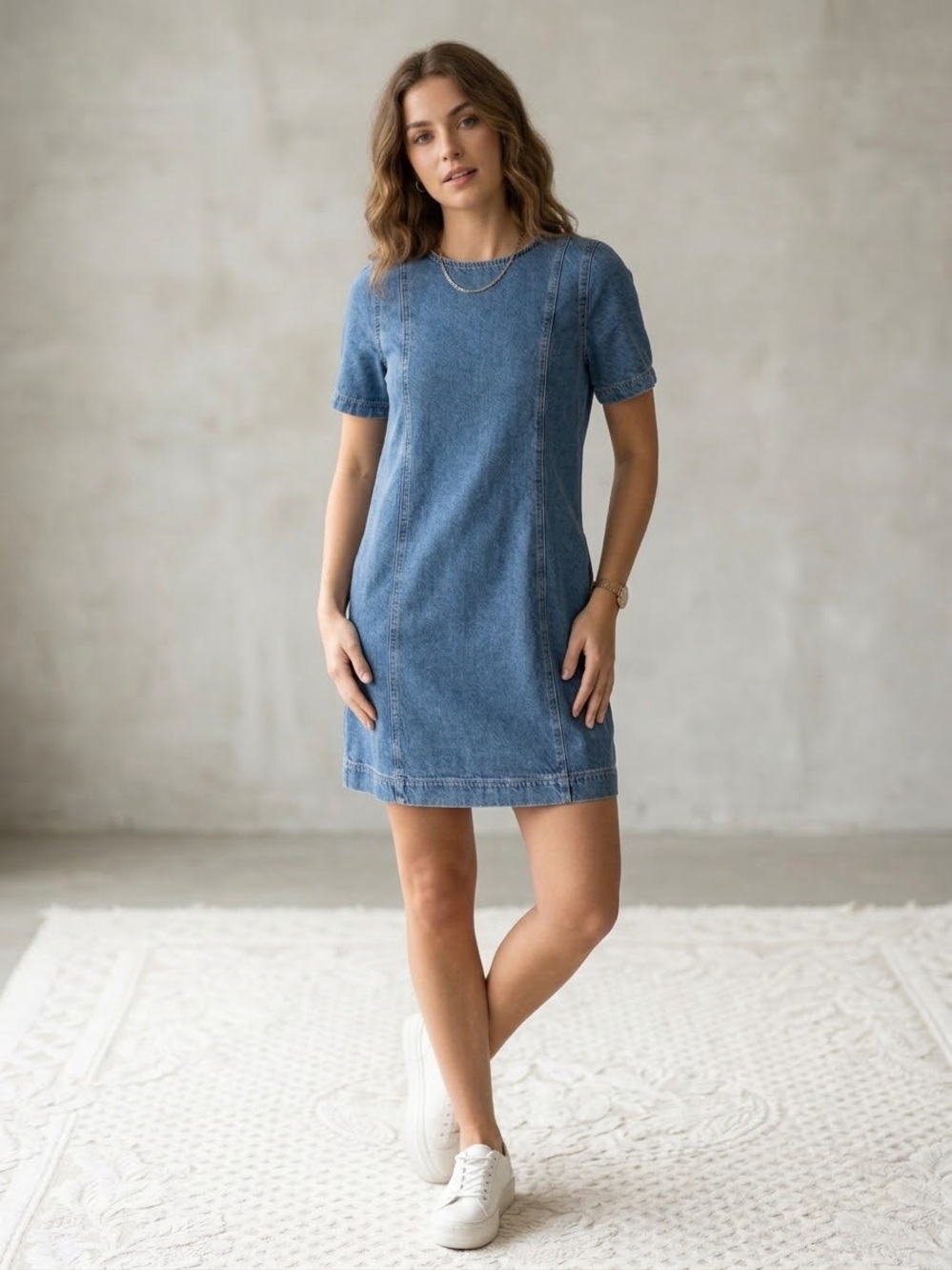 Old Navy Short Sleeve 100% Cotton Denim Shift Dress S Preppy Clean Girl 90s Y2K